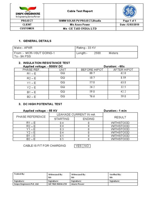 power cable test report